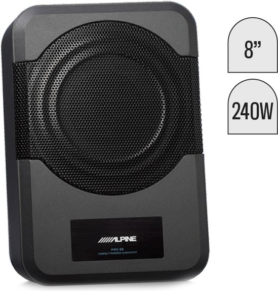 Alpine 8” Compact Hideaway Subwoofer with Built-In Amplifier
