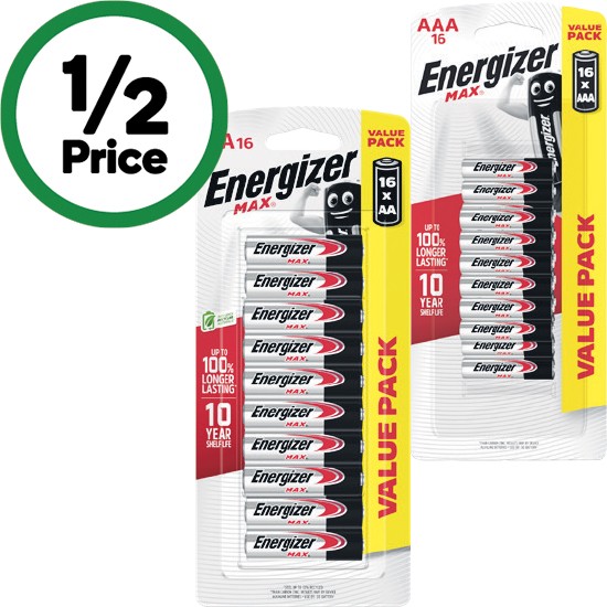 Energizer Max Batteries AA or AAA Pk 16