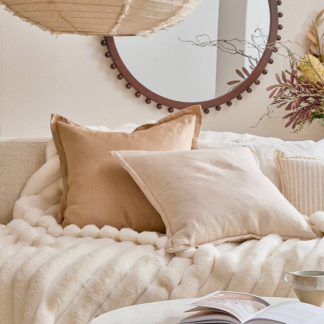 Sahara Linen Feather Square Cushion by M.U.S.E.