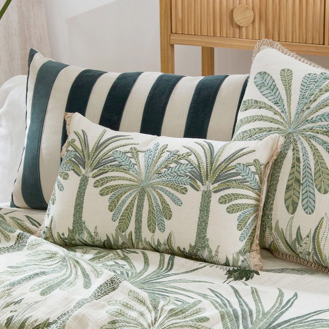 Siwa Palm Embroidered Oblong Cushion