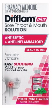 Difflam Plus Sore Throat & Mouth Solution + Antiseptic & Anti-Inflammatory 200ml