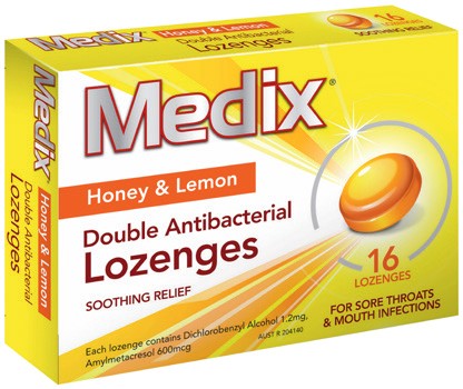 Medix Honey & Lemon Double Antibacterial Lozenges 16 Pack****