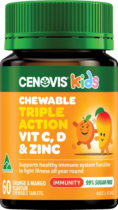 Cenovis Kids Chewable Triple Action Vit C, D & Zinc 60 Tablets*