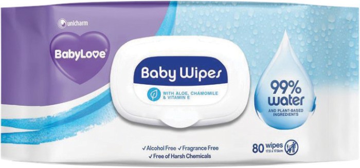 Babylove Baby Water Wipes 80 Pack
