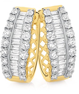 Alora 10ct Gold 1 1/2 Carats TW Lab Grown Diamond Three Row Huggie Earrings