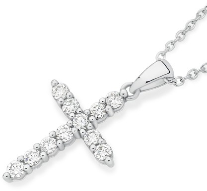Alora 10ct White Gold 1/2 Carat TW Lab Grown Diamond Cross Pendant