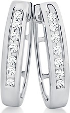 9ct White Gold Diamond Channel Set Huggie Earrings