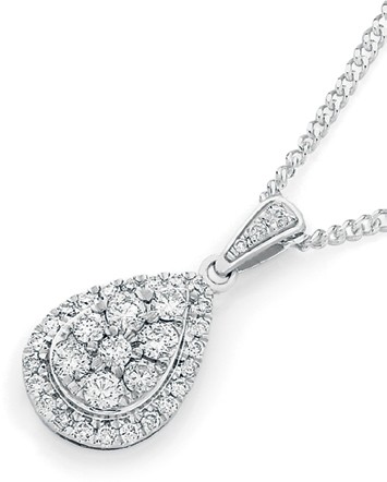 9ct White Gold Diamond Teardrop Pendant