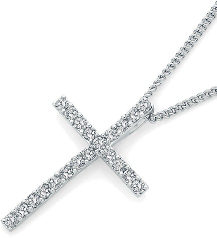 9ct White Gold Diamond Cross Pendant
