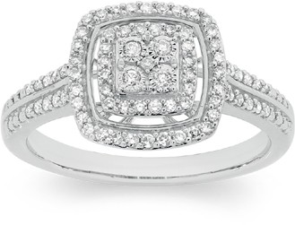 9ct White Gold Diamond Cushion Halo Cluster Ring