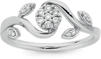 9ct White Gold Diamond Flower & Leaf Ring