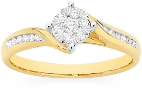 9ct Gold Diamond Cluster Swirl Ring