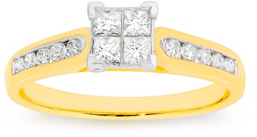 9ct Gold Diamond Invisible Princess Cut Ring