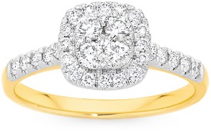 9ct Gold Diamond Cushion Shape Ring