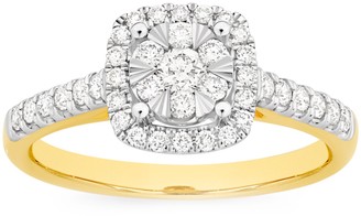 9ct Gold Diamond Cushion Shape Ring