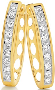 9ct Gold Diamond Channel Set Huggie Earrings
