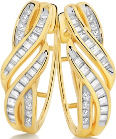 9ct Gold Diamond Swirl Huggie Earrings