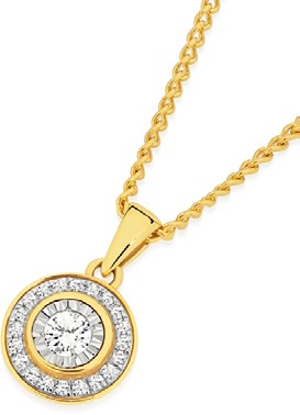9ct Gold Diamond Round Framed Pendant