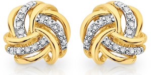 9ct Gold Diamond Knot Stud Earrings