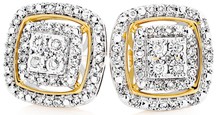 9ct Gold Diamond Cushion Cluster Stud Earrings
