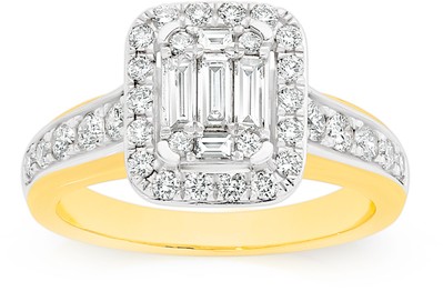 9ct Gold Diamond Emerald Shape Dress Ring