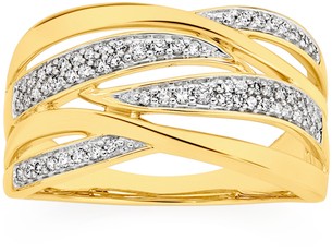 9ct Gold Diamond Wide Crossover Band