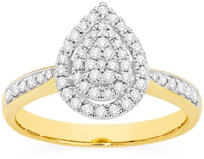 9ct Gold Diamond Pear Cluster Ring