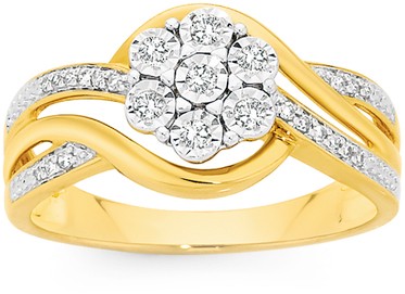 9ct Gold Diamond Flower Wrap Ring