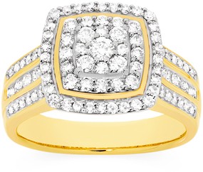 9ct Gold Diamond Cushion Cluster Ring