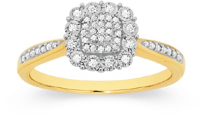 9ct Two Tone Gold Diamond Cushion Shaped Ring