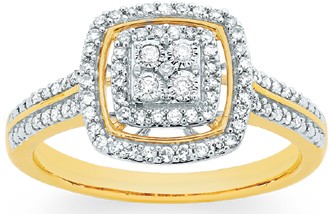 9ct Gold Diamond Cushion Halo Cluster Ring