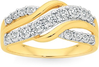 9ct Two Tone Gold Diamond Swirl Crossover Ring