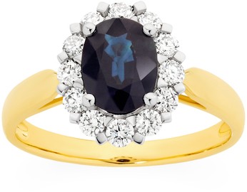 9ct Gold Natural Sapphire & Diamond Ring