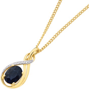 9ct Gold Black Sapphire & Diamond Pendant