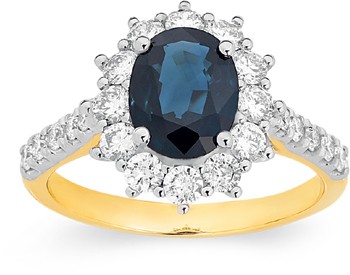 9ct Gold Natural Sapphire & Diamond Royal Ring
