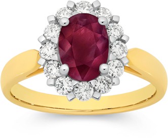9ct Gold Oval Ruby & Diamond Ring