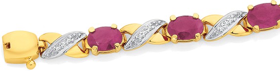 9ct Gold Natural Ruby & Diamond Bracelet