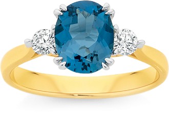 9ct Gold London Blue Topaz & Diamond Ring