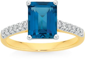 9ct Gold London Blue Topaz & Diamond Ring