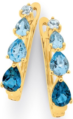 9ct Gold London Sky Blue Topaz Lever Back Hoop Earrings
