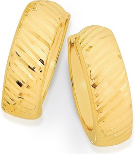 9ct Gold 5x12mm Diagonal Diamond-cut Huggie Earrings