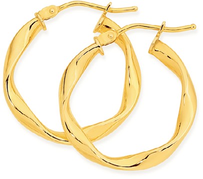 9ct Gold 15mm Ribbon Twist Hoop Earrings