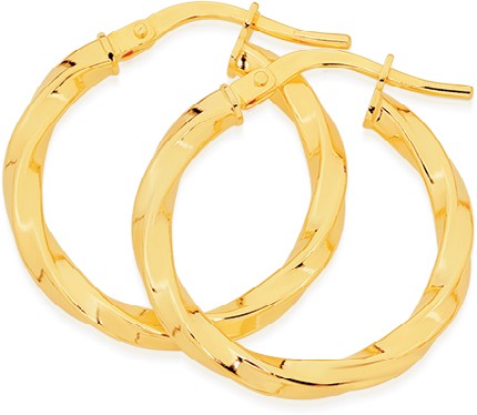 9ct Gold 15mm Square Twist Hoop Earrings
