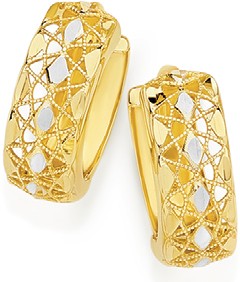 9ct Gold Two Tone Lattice Huggie Earrings