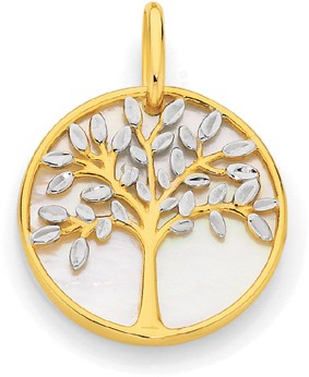 9ct Gold Two Tone Mother of Pearl Tree of Life Pendant