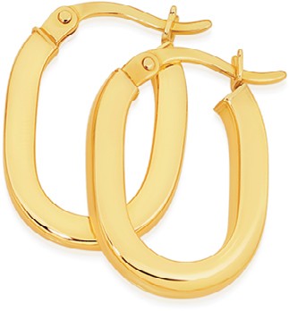 9ct Gold 13mm Square Tube Oval Hoop Earrings