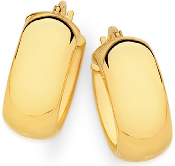 9ct Gold 12mm Polished Domed Hoop Earrings