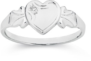Sterling Silver Diamond Heart Signet Ring