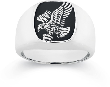 Sterling Silver Black Agate Eagle Signet Men's Ring