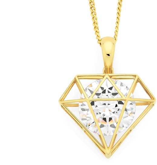 9ct Gold Cubic Zirconia Open Diamond Shape Pendant